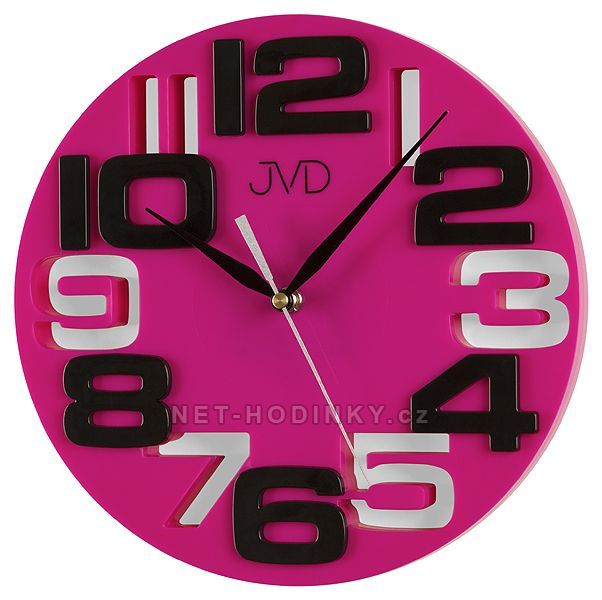 Nástěnné hodiny plastové JVD H107.3 zelená, H107.5 růžová - černá H 107.5.4