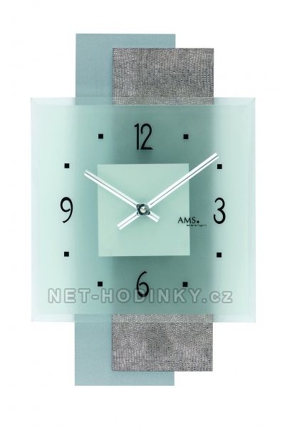 Skleněné nástěnné hodiny na zeď, hodiny vyrobené v Německu - 9443 šedá AMS