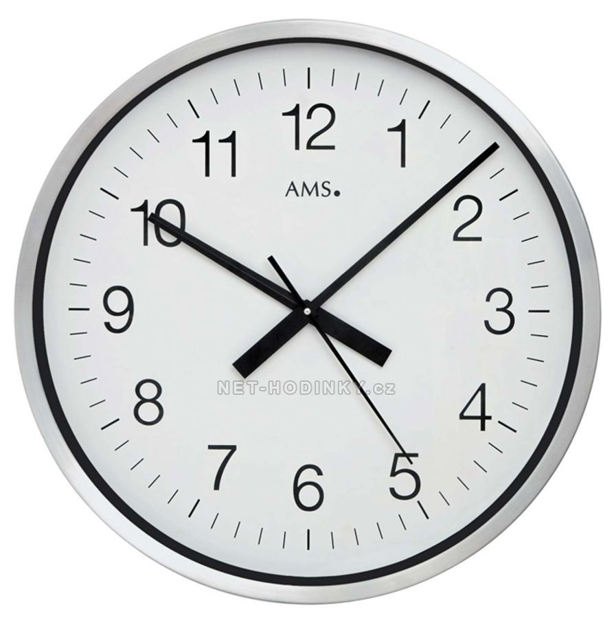Nástěnné hodiny kulaté velké rádiem řízené stříbrná ams 5949