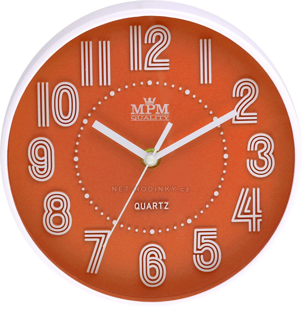 Nástěnné hodiny plastové kulaté e01.3228.1 na zeď růžová E01.3228.60 - oranžová