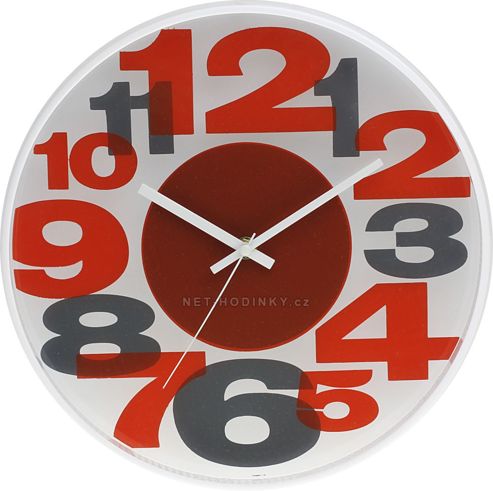Nástěnné hodiny plastové kulaté E01.3233 s plynulým chodem E01.3233.6092 - oranžová/šedá