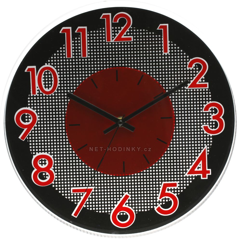 Nástěnné hodiny plastové kulaté E01.3234 s tichým chodem E01.3234.20 - červená