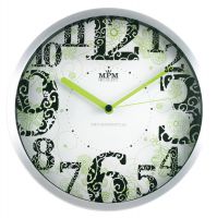 Kovové hodiny s velkými číslicemi a jemným motivem zelených květin E01.2524