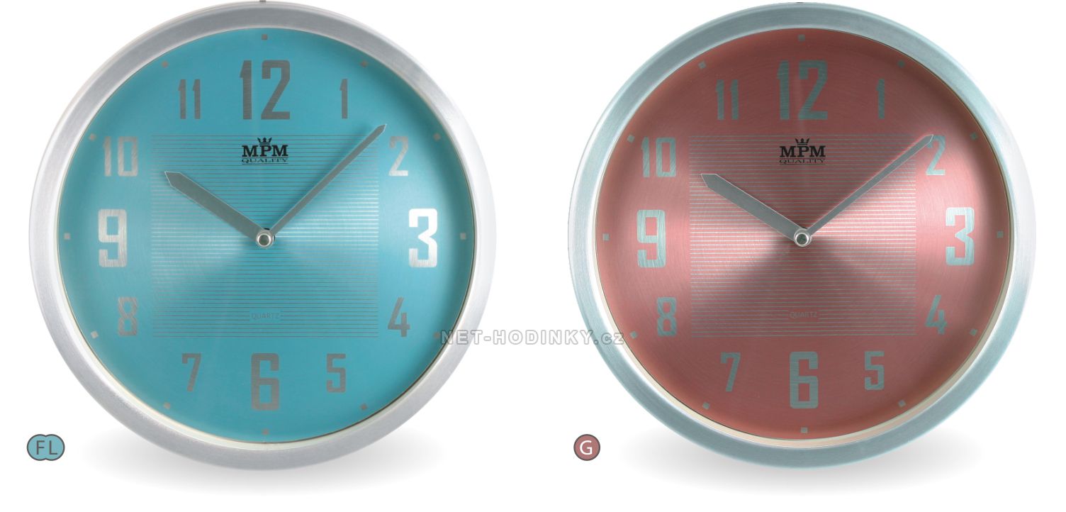 Stříbrné kovové hodiny s perleťovým modrým/růžovým ciferníkem E04.2825 E04.2825
