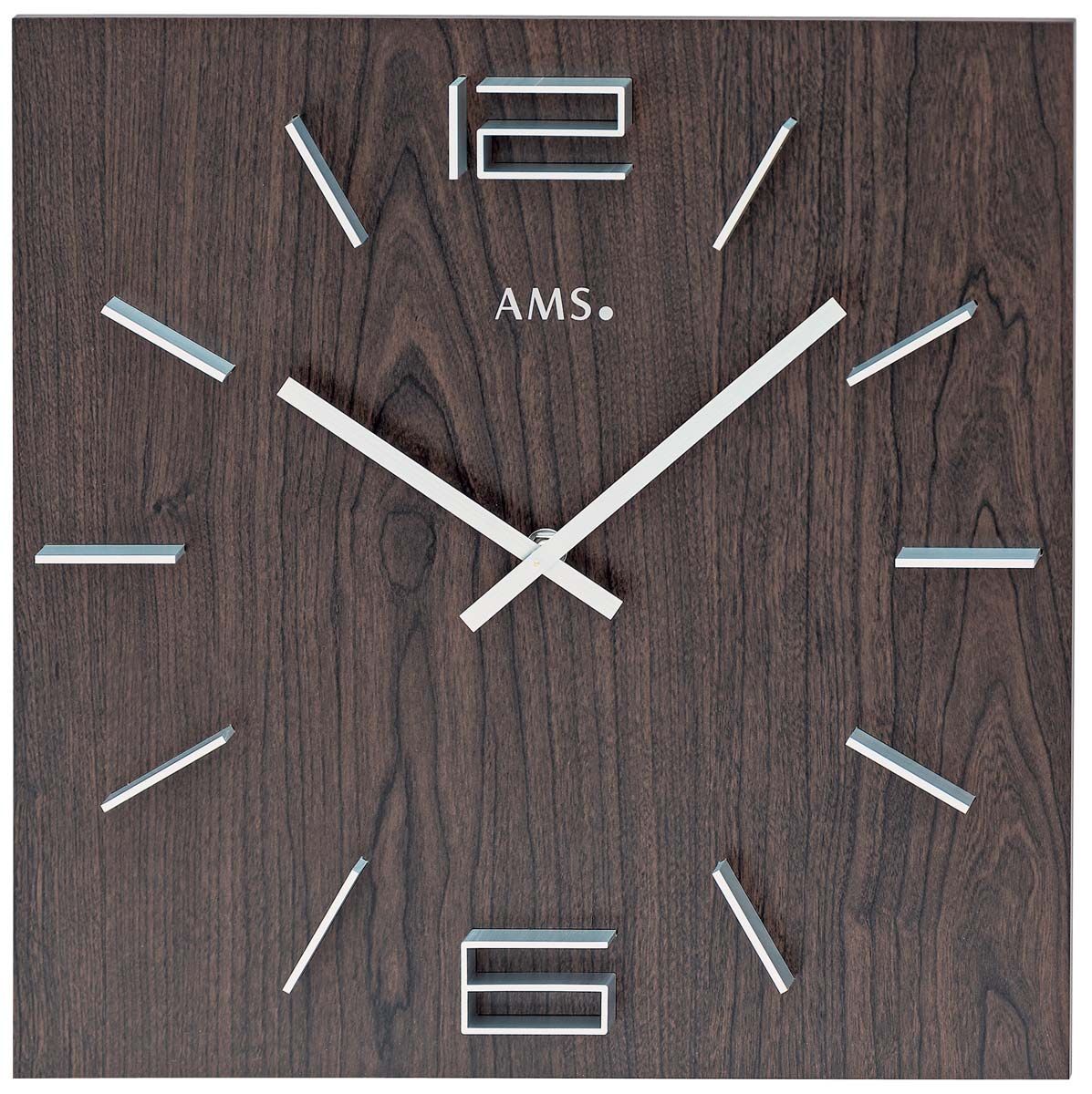 Designové nástěnné hodiny hranaté ams 9593 tmavá hnědá