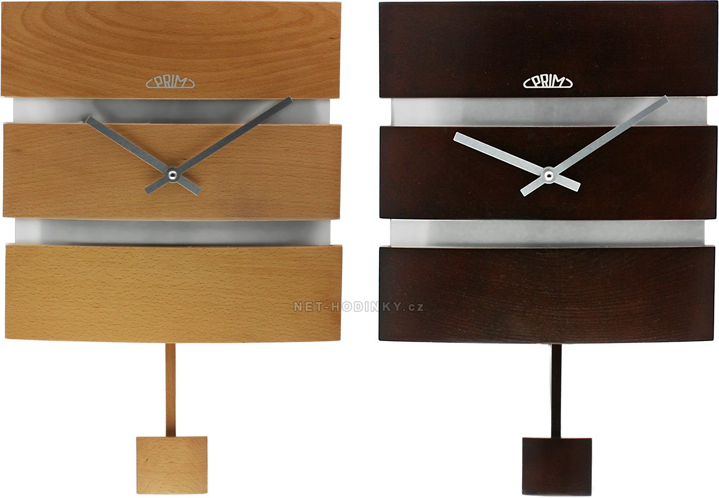Netradiční dřevěné nástěnné hodiny PRIM ve tvaru lampičky E07P.3059 Nástěnné hodiny PRIM Modern I