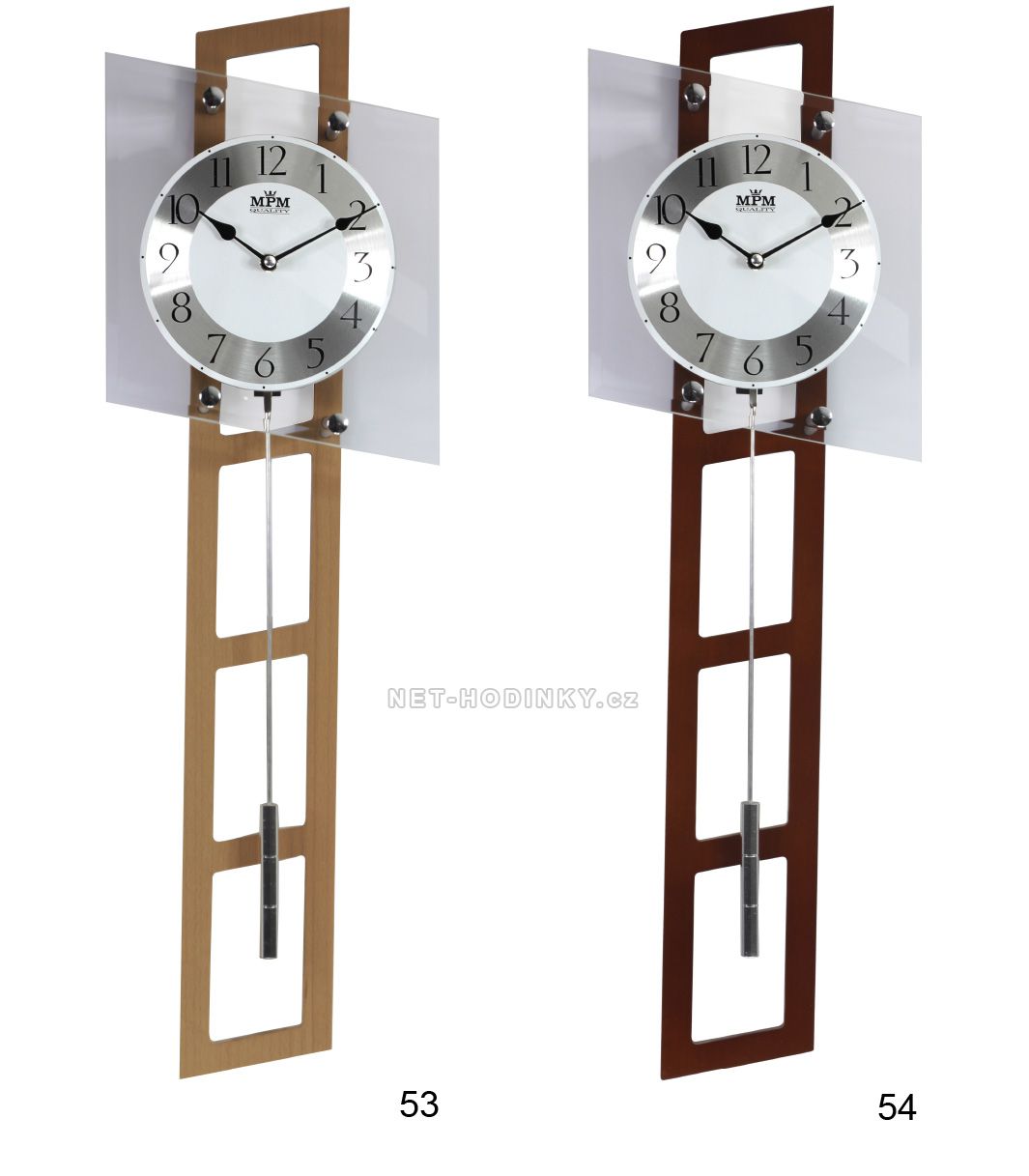 Designové dřevěné hodiny s kyvadlem a prvky minerálního skla E05.3187 - E05.3187