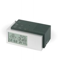 Praktický rádiobudík s digitálním displejem zobrazující vlhkoměr, barometr, teploměr C02.2591