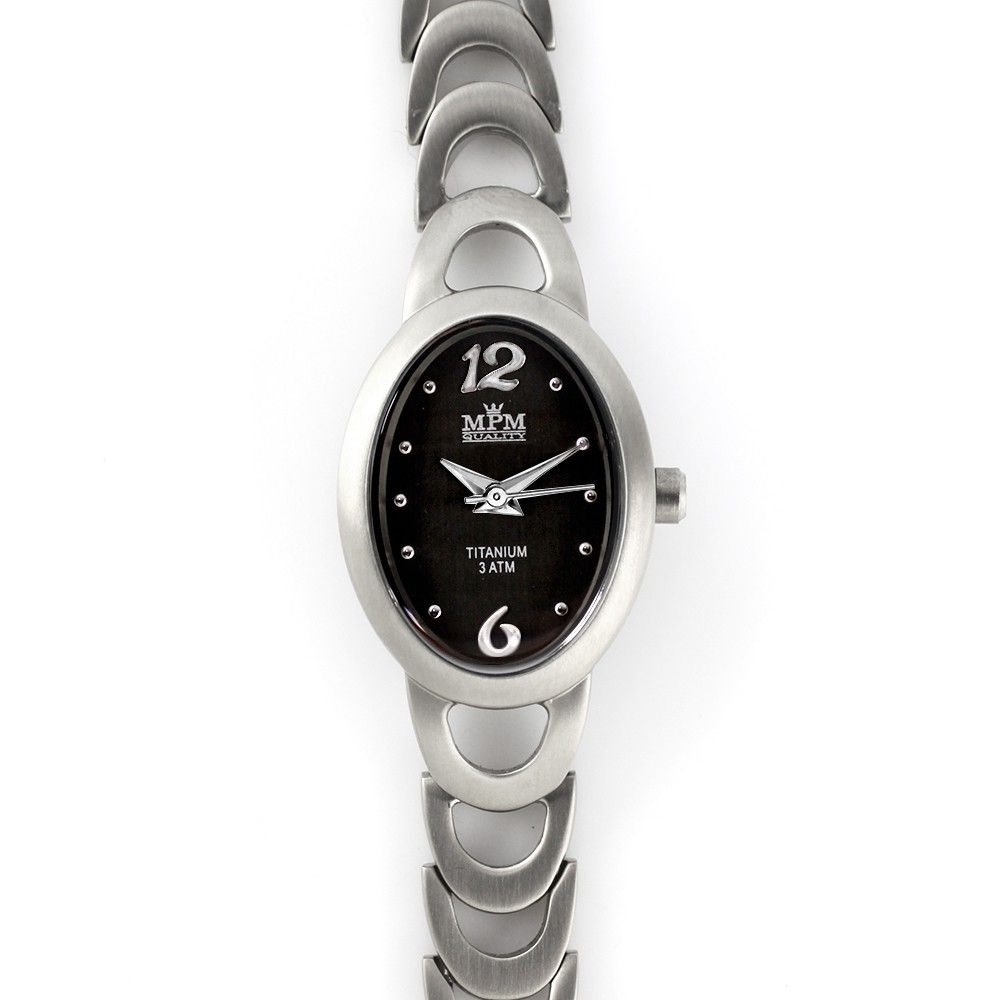 Dámské hodinky s černým číselníkem v titanovém pouzdře W02M.10325