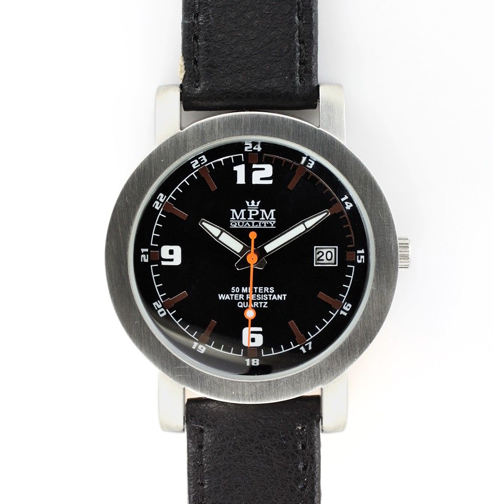 Moderní pánské hodinky s datumem a černým koženým řemínkem W01M.10416 W01M.10416.A