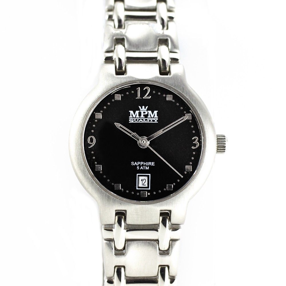 Stylové společenské dámské hodinky s černým číselníkem a datumem W02M.10366 W02M.10366.A