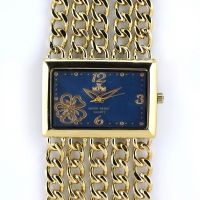 Dámské společenské hodinky na řemínku z řetízků. Číselník je zdobený květinkou W02M.10598 - W02M.10598.C