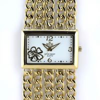 Dámské společenské hodinky na řemínku z řetízků. Číselník je zdobený květinkou W02M.10598 - W02M.10598.D