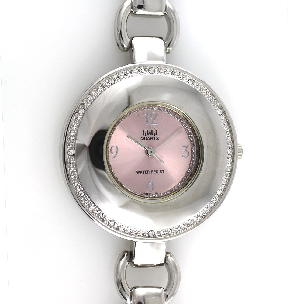Dámské společenské hodinky s růžovým číselníkem, po obvodu zdobené kamínky W02Q.10731 W02Q.10731.A
