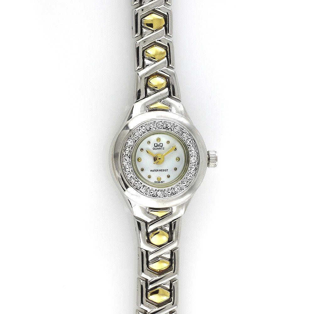 Dámské zdobené hodinky se zlatým číselníkem na kovovém řemínku stříbrno-zlaté barvy W02Q.10739 W02Q.10739.A