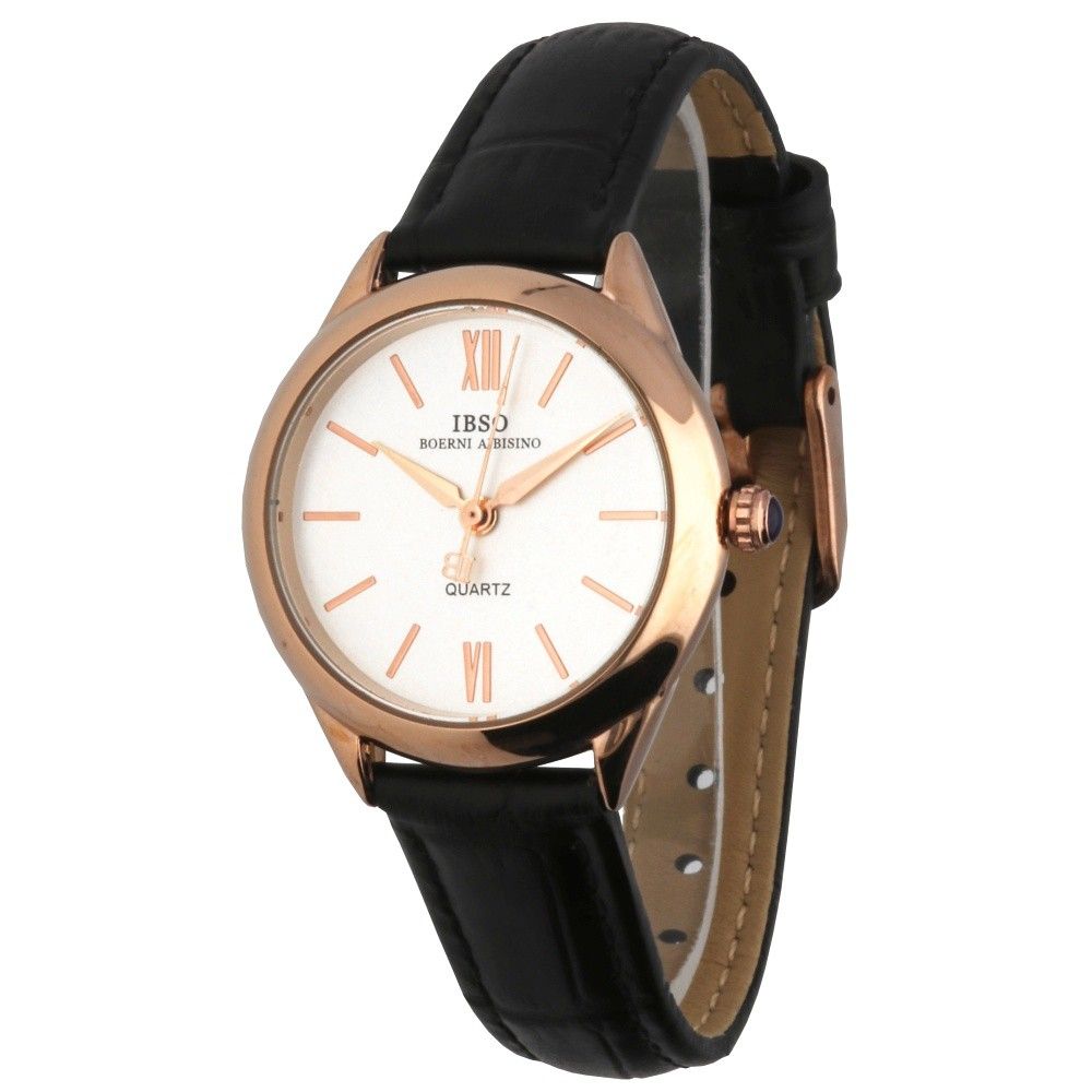 Dámské hodinky s pouzdrem z růžového zlata a černým koženým řemínkem W02X.11034 - W02X.11034.A