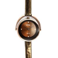 Elegantní dámské hodinky s úzkým lesklým koženým řemínkem a hnědým číselníkem se zirkony místo indexů W02E.10910 - W02E.10910.D