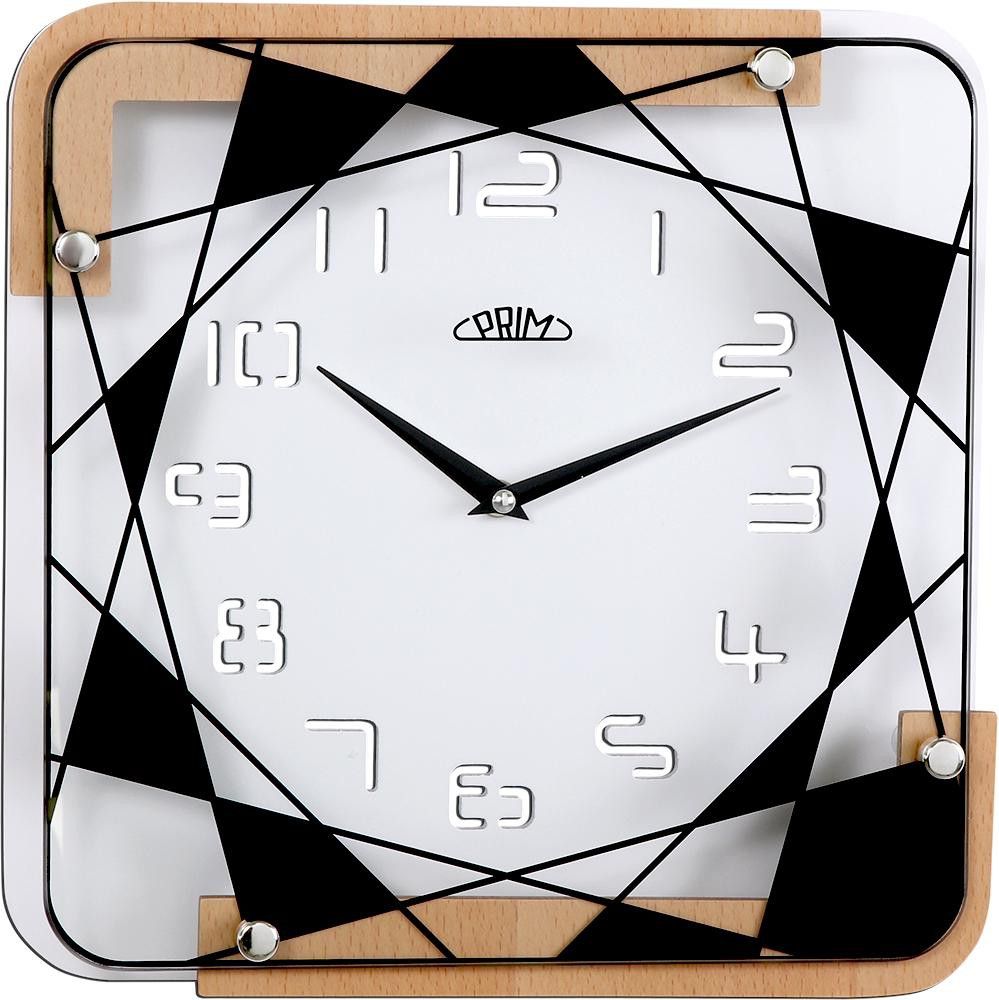 Nástěnné hodiny PRIM Today mají dnešní trendy styl. Tyto hodiny mají arabské číslice vyřezány do těla hodin. Jednoduchá geometrická grafika a logo je natištěno na skle hodin. Celý m Nástěnné hodiny PRIM Today I