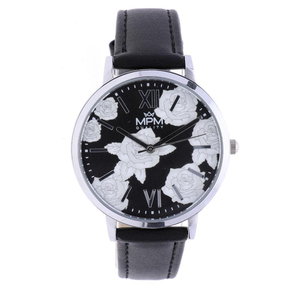 Dámské hodinky MPM Flower s květinovým vzorem v ciferníku a koženým řemínkem W02M.11270