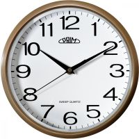 Klasické hodiny PRIM v čistém designu v plastovém provedení s arabskými číslicemi se strojkem s plynulým chodem E01P.3988