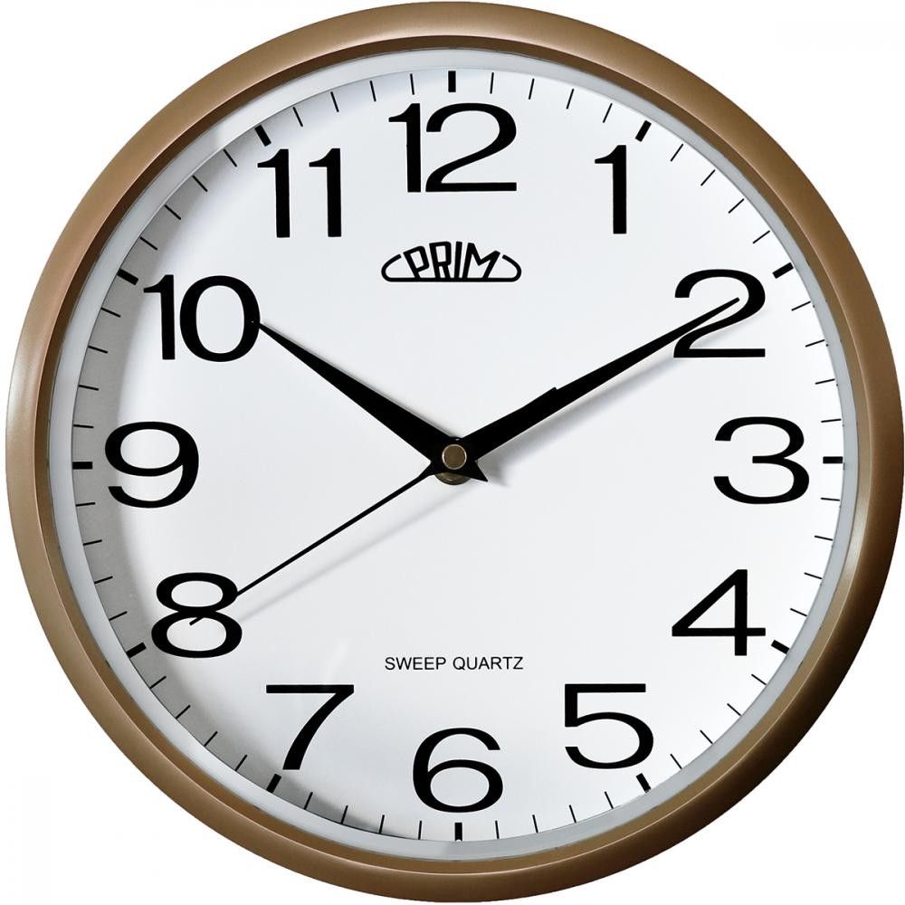 Klasické hodiny PRIM v čistém designu v plastovém provedení s arabskými číslicemi se strojkem s plynulým chodem E01P.3988 PRIM Linea - 3988 black