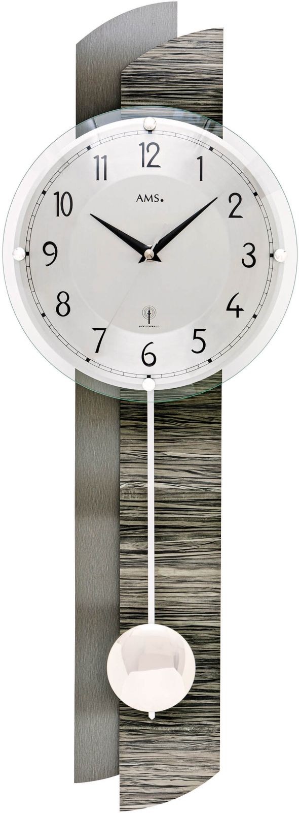 Nástěnné kyvadlové hodiny rádiem řízené ams 5323 šedá
