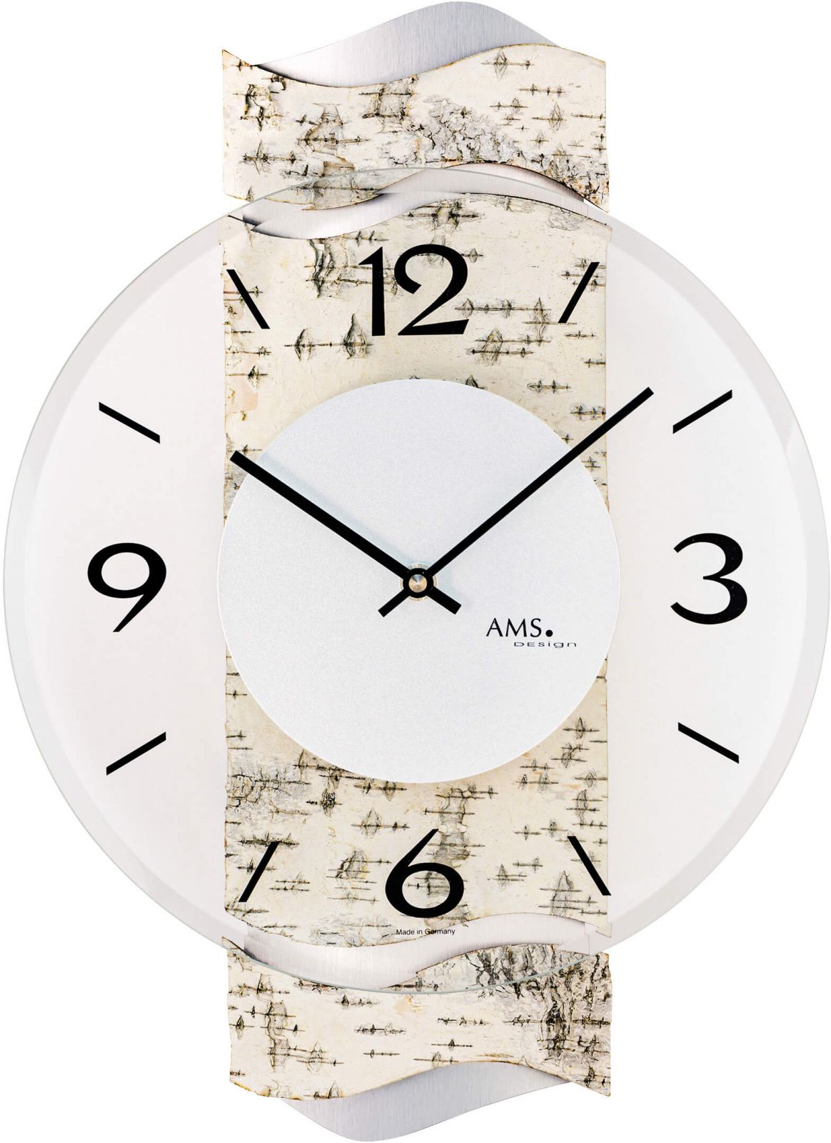 Designové nástěnné hodiny kulaté ams 9624 přírodní bříza