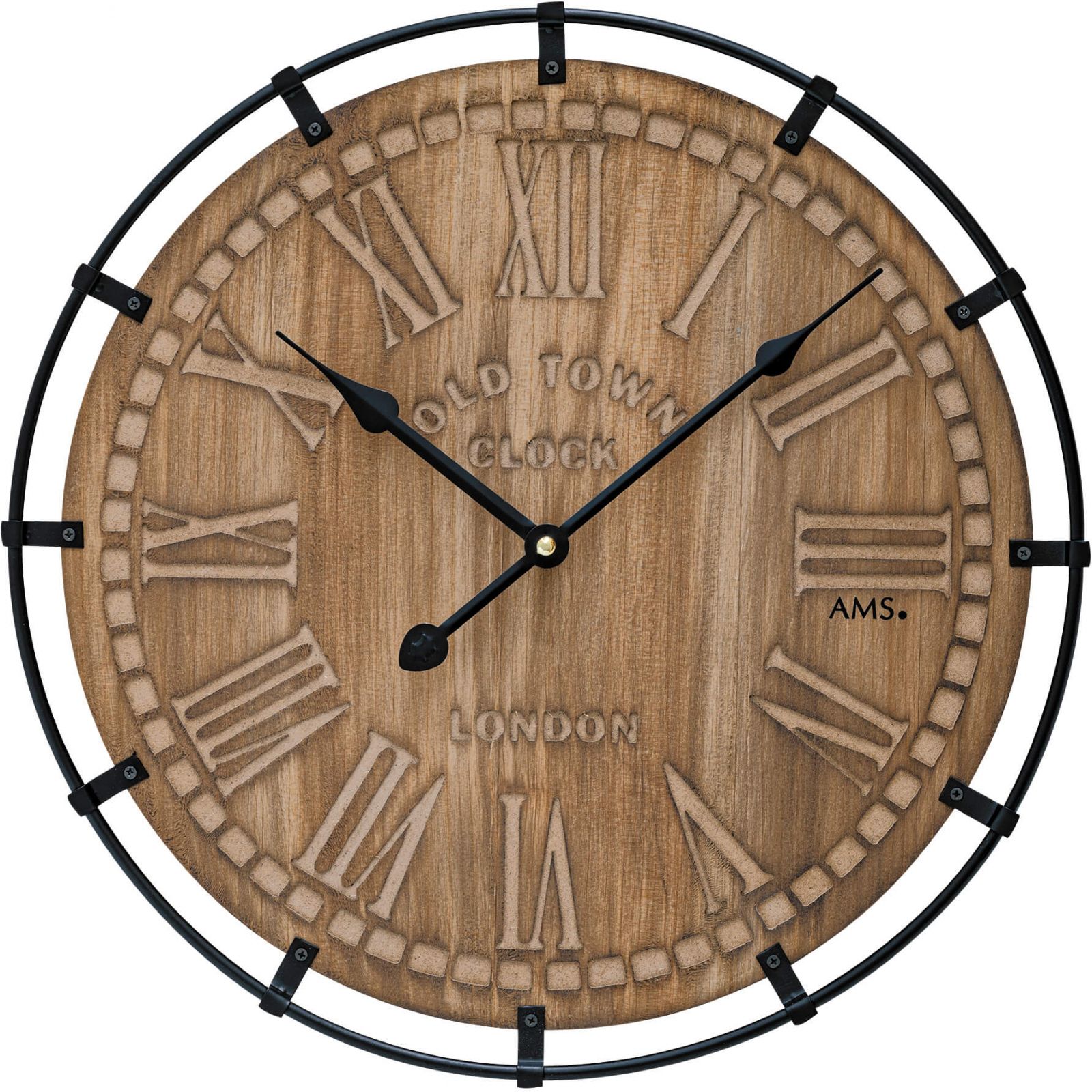 Nástěnné hodiny velké kulaté dřevěné ams 9616 hnědá 