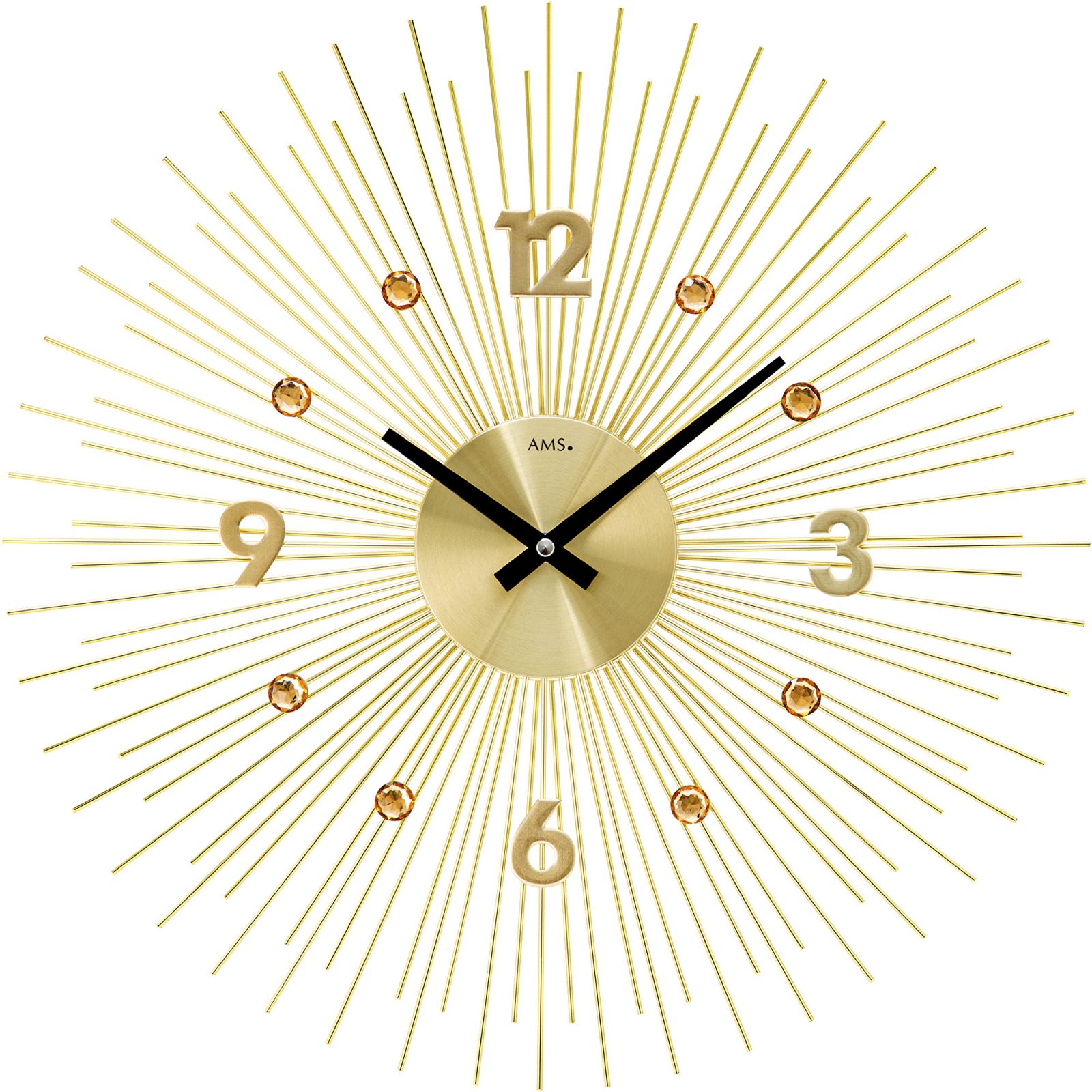 Designové hodiny velké ams 9611 motiv sluníčko zlatá
