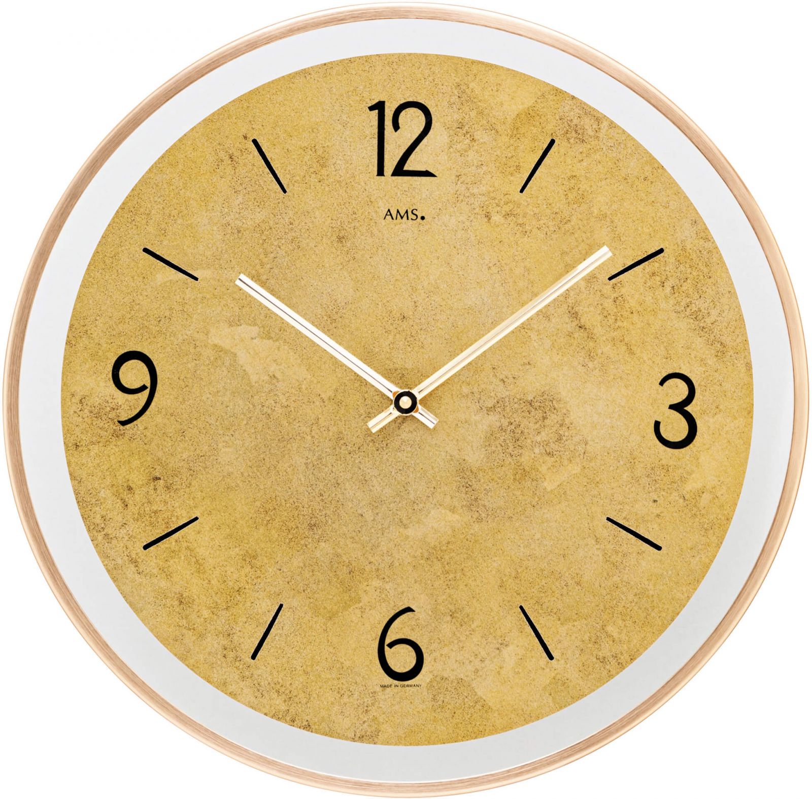 Nástěnné hodiny kulaté ams 9627 zlatá - mosaz