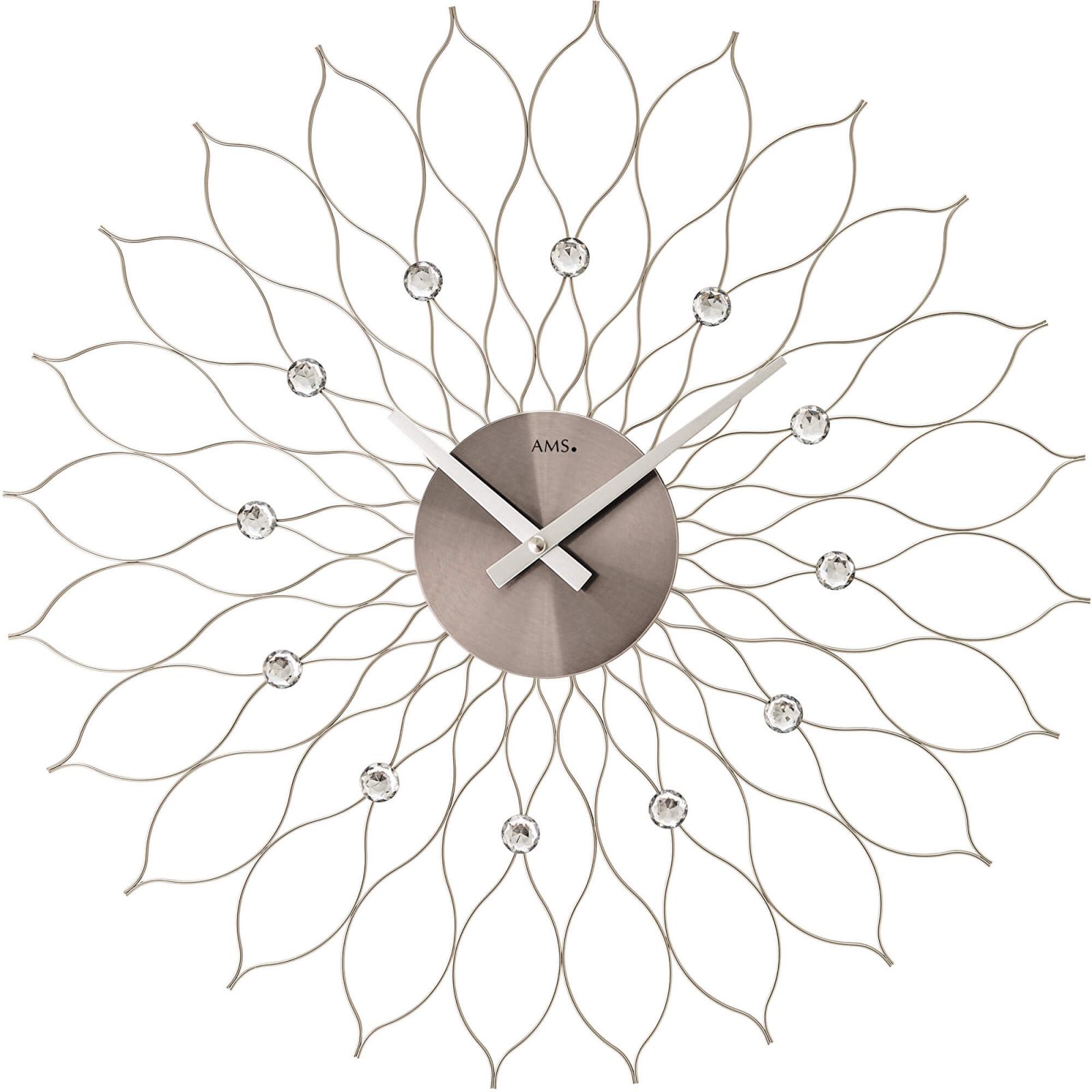 Nástěnné hodiny velké ams 9608 stříbrná motiv sluníčko květina