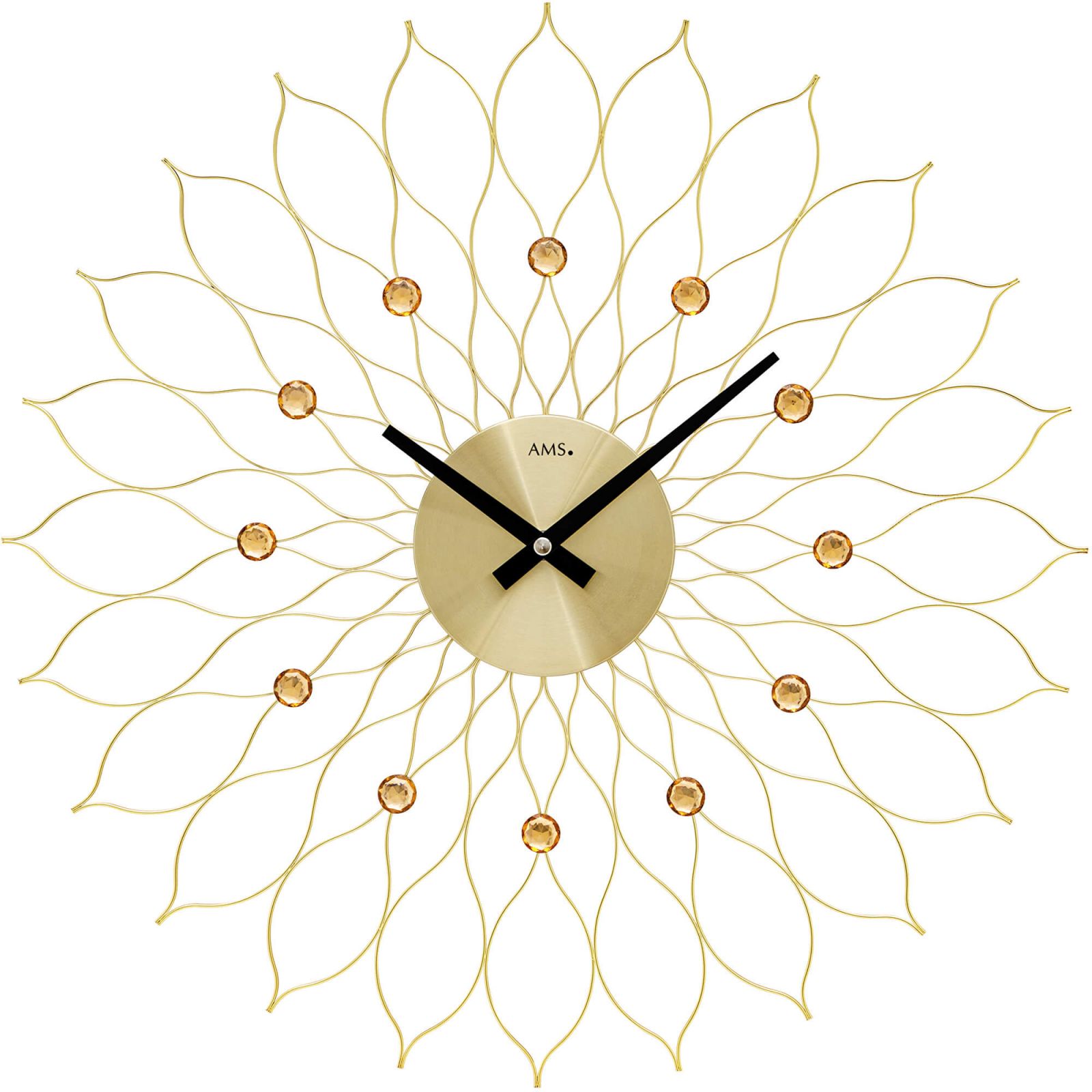 Nástěnné hodiny velké ams 9609 zlatá motiv sluníčko květina