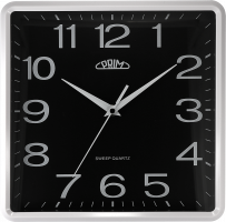 Klasické hodiny PRIM v čistém designu v plastovém provedení s arabskými číslicemi se strojkem s plynulým chodem E01P.3988 v černé barvě
