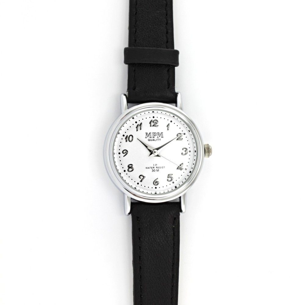 Klasické dámské hodinky s černým koženým řemínkem a elegantním číselníkem W02M.10816