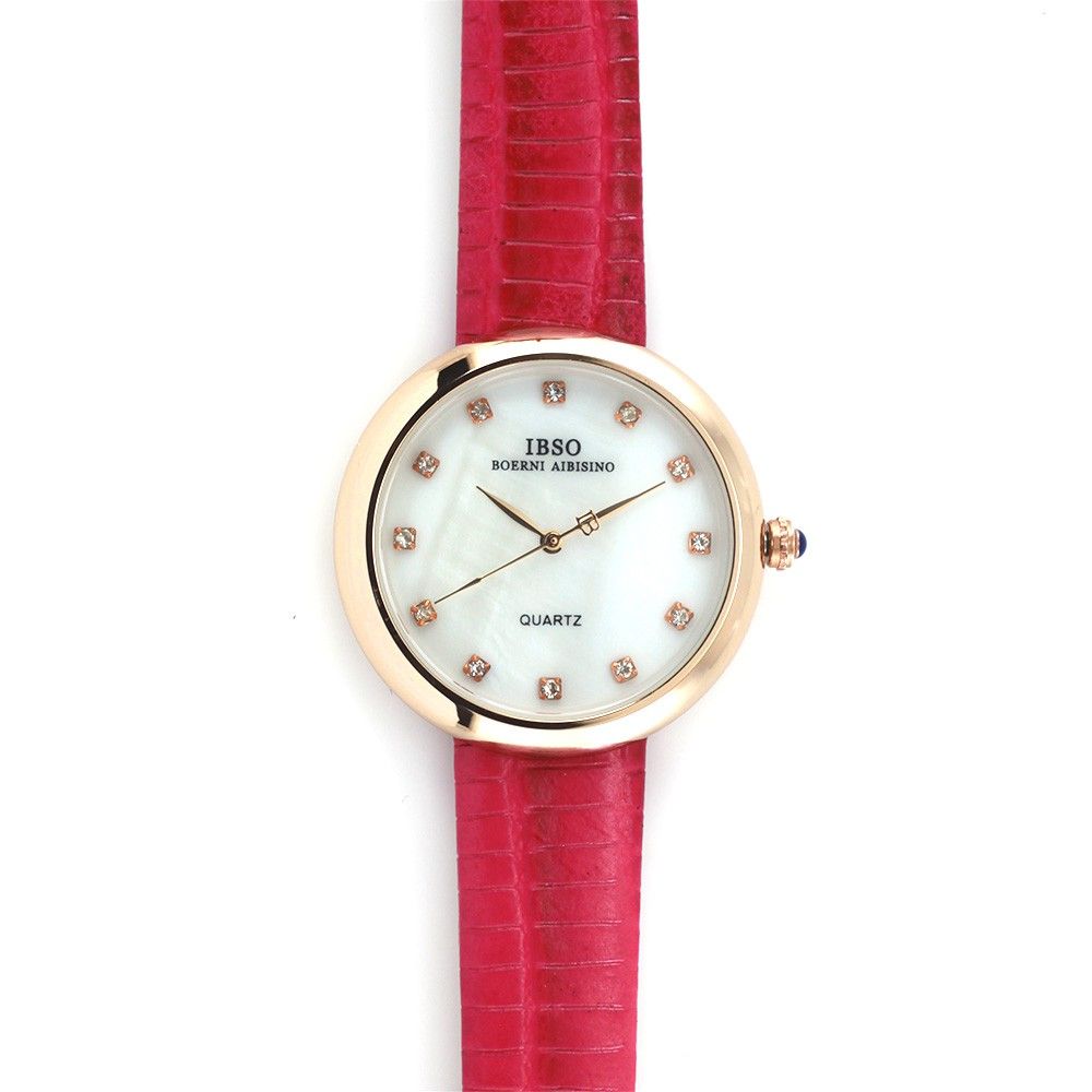 Modní barevné hodinky s koženým páskem a ciferníkem s zirkony místo indexů W03X.10874 W03X.10874.A