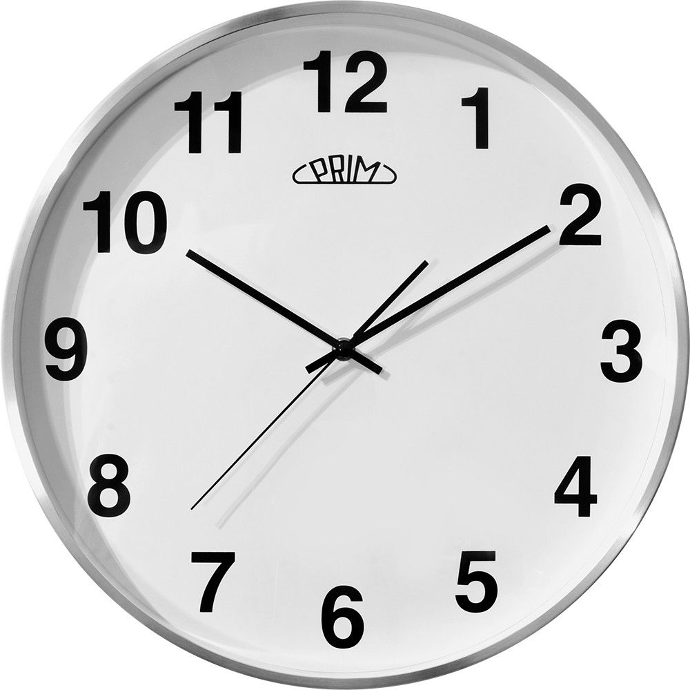 Velké nástěnné hodiny hodiny kovové kulaté stříbrná barva plynulý chod - Nástěnné hodiny PRIM Alfa