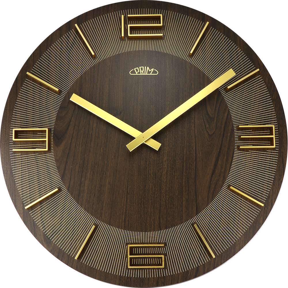 Dřevěné nástěnné hodiny PRIM Timber Unique mají 3D číslice a indexy z kovu. Působí jedinečným a elegatním dojmem. Hodiny jsou vybaveny strojkem Quartz Taiwan E01P.4082