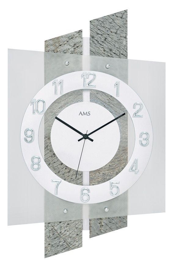 Nástěnné hodiny ams 5536 skleněné rádiem řízené šedá