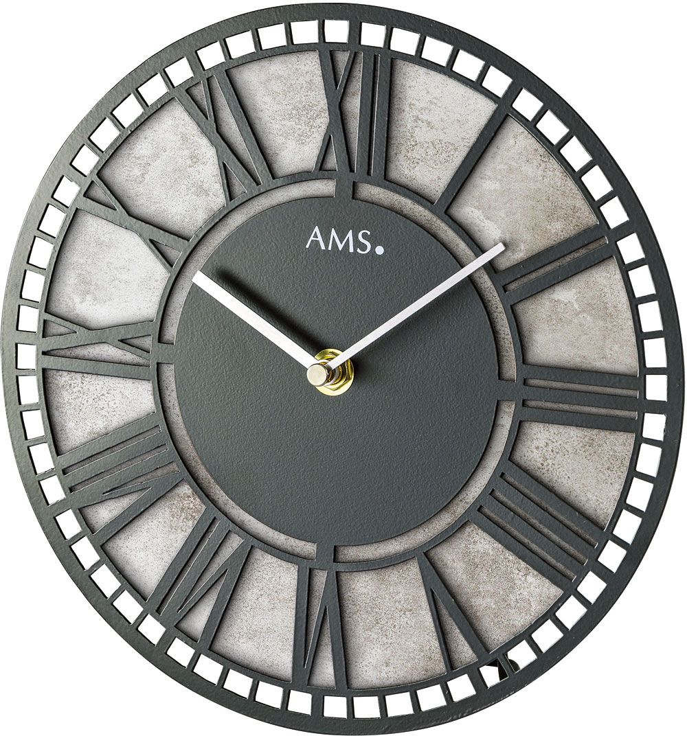 Stolní hodiny analogové ams 1233 šedá stříbrná