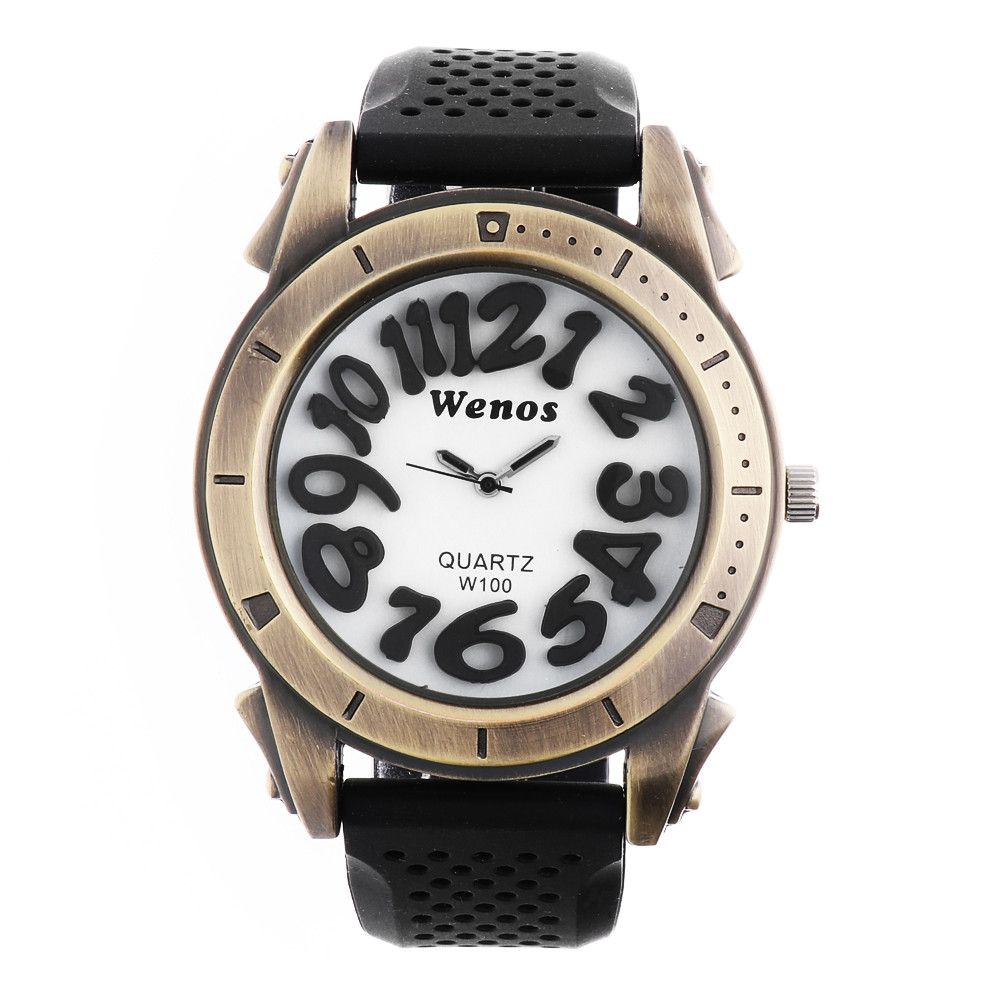Pánské hodinky s velkým kovovým pouzdrem v nazlátlé barvě a s gumovým řemínkem. Číselník s 3D efektem W01X.10246 W01X.10246.A