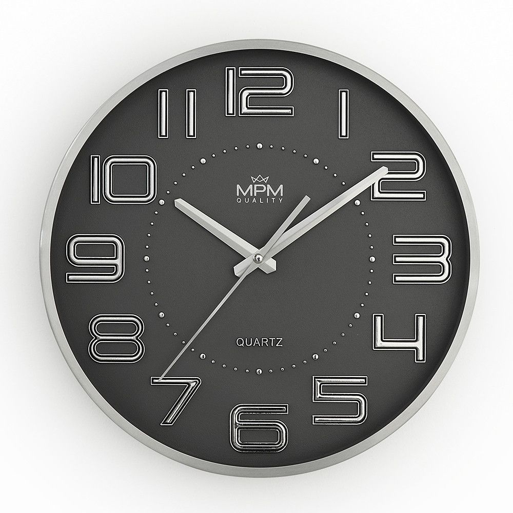 Nástěnné kovové hodiny MPM Metallic Eternity působí jako zajímavý futuristický kousek. Tento vzhled vytváří především zajímavé číslice s indexy v 3D provedení, ale také zvolené b Nástěnné hodiny MPM Metallic Eternity