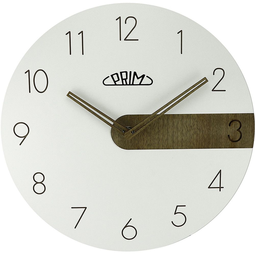 Nástěnné dřevěné hodiny PRIM Clear Timber mají jemný elegantní a tradiční číselník s arabskými číslicemi, které jsou prohloubené do čistě bílého těla. Hodiny jsou vyrobeny z MD Nástěnné hodiny PRIM Clear Timber