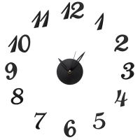 Nástěnné nalepovací hodiny v originálním designu. Plastové číslice s lesklým povrchem v černé barvě. Designové nalepovací hodiny.  E01.4170 | E01.4170