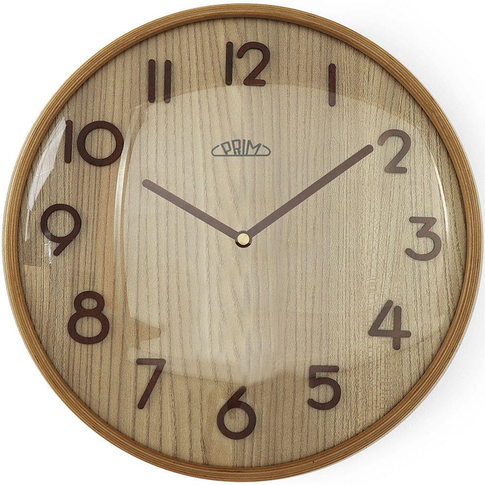 Nástěnné dřevěné hodiny PRIM Natural Veneer budou výrazným prvkem ve vašem interiéru díky přírodnímu číselníku s dýhovaným vzorem. Společně s dřevěnými číslicemi ve 3D proved Nástěnné hodiny PRIM Natural Veneer