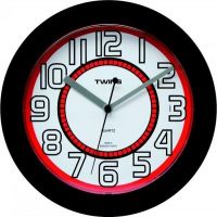 Kulaté plastové nástěnné hodiny v černo-červeném provedení