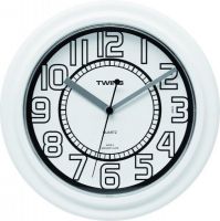 Kulaté plastové nástěnné hodiny v bílém provedení Twins