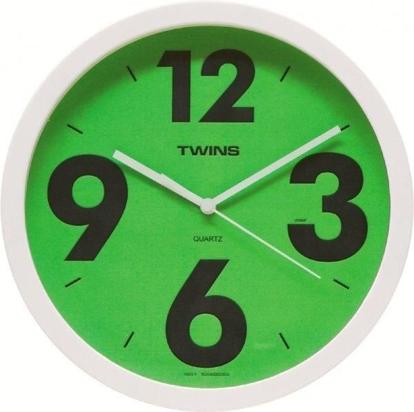 Designové plastové nástěnné hodiny se zeleným číselníkem Twins