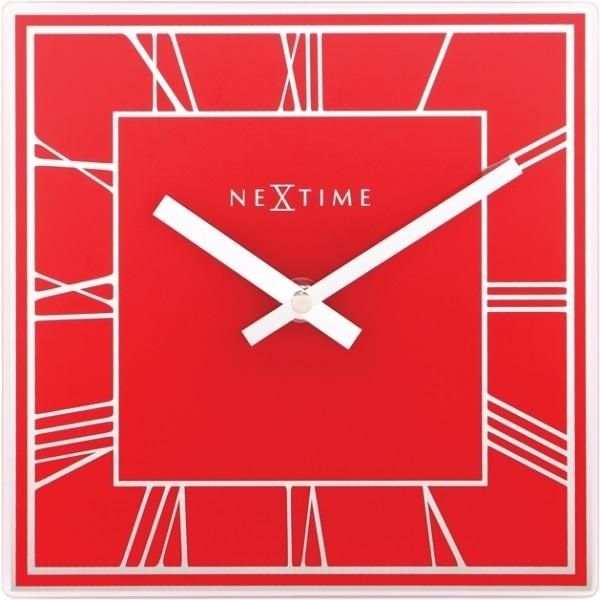 Červené skleněné hodiny Nextime 5184ro Square 20cm