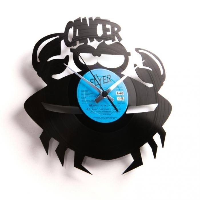 Moderní designové hodiny z gramofonové desky s motivem zvěrokruhu - znamení Rak Discoclock