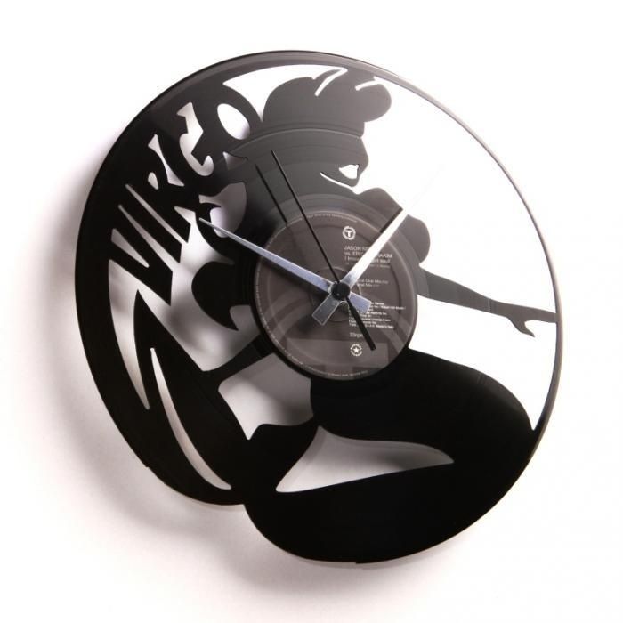 Moderní designové hodiny z gramofonové desky s motivem zvěrokruhu - znamení Panna Discoclock